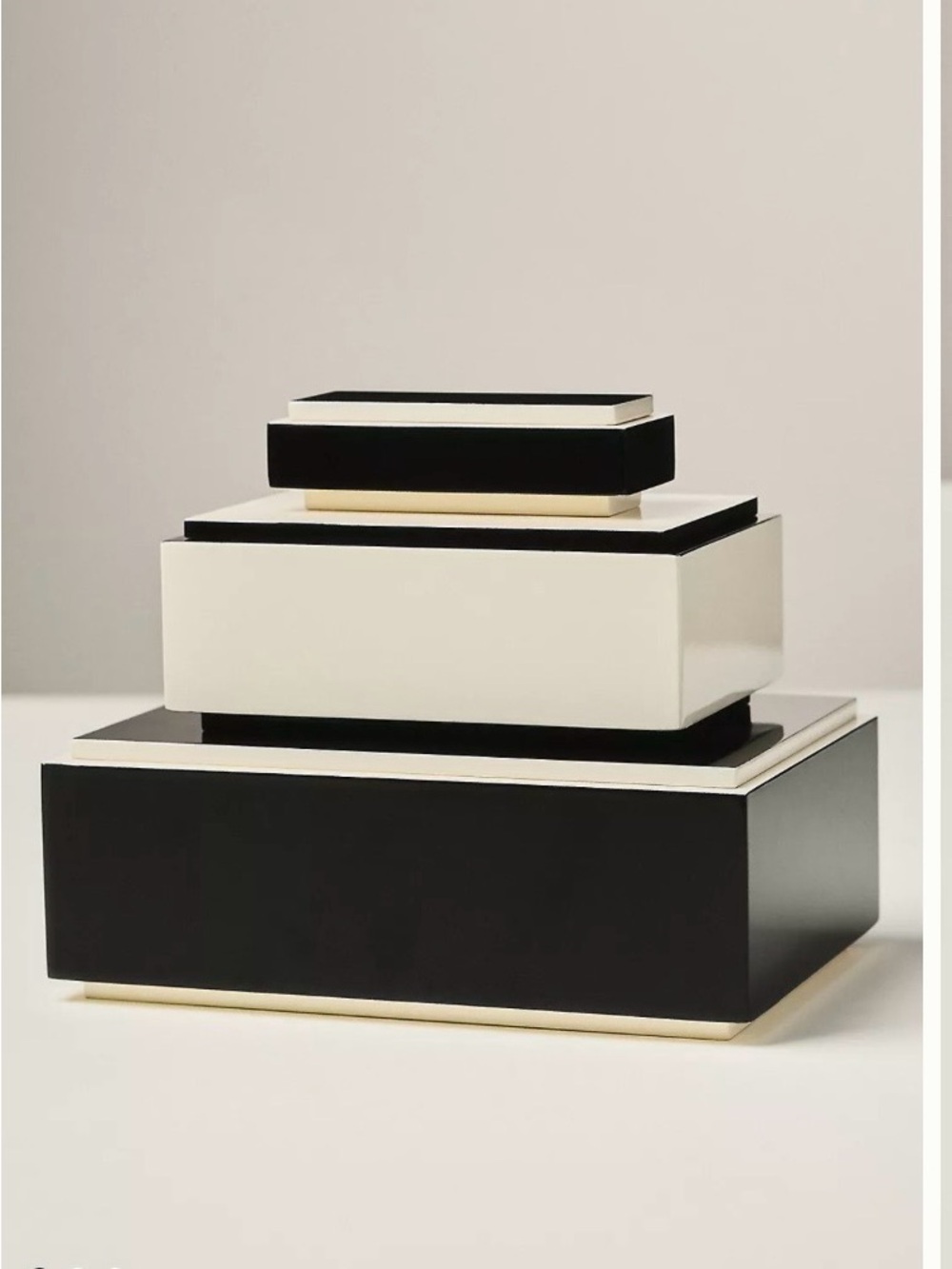Anthropologie Black and Cream Lacquered Stacking Boxes
